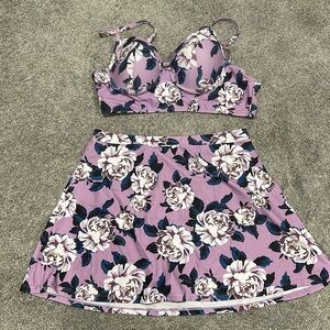 XL two piece purple floral bathing suit
